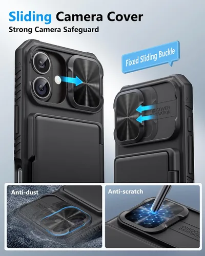 Vista 4 de ATATOO Funda tipo cartera para iPhone 17, tarjetero integrado (3-5 tarjetas), funda para cámara deslizante y bloqueo RFID, protección de grado Negro
