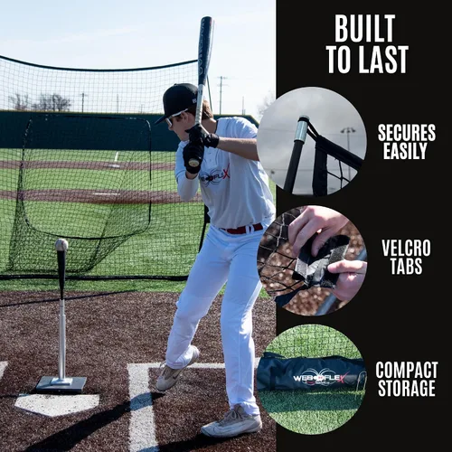 Vista 6 de Web Flex® 7x7 ft Portable Baseball & Softball Batting Practice Screen Net, Durable Nylon & Metal Frame, Protective Batting Net for Pitching &