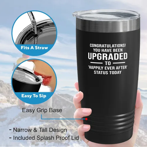 Vista 4 de Bride Tumbler 20oz Black -Been Upgraded - Bride To Be Gifts Bridal Shower Wedding New Bride Mr Mrs Bachelorette Party Fiancee Newly Engaged