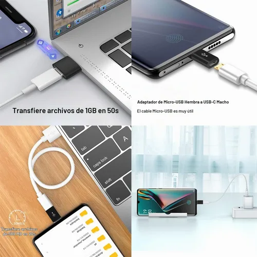 Vista 7 de Paquete de 4 adaptadores USB C, adaptador USB C a USB 3.0 OTG, adaptador micro USB a USB C compatible con MacBook Pro, iPhone 17/16/15, iPad