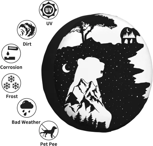 Vista 2 de Rustic Bears - Funda para neumático de repuesto, color blanco y negro, para remolques de viaje, impermeable, protección solar UV, se adapta a
