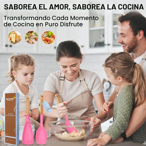 Vista 6 de Juego de cucharas de cocina de silicona grandes, 2 cucharas de servir resistentes al calor, espátula antiadherente multifunción para mezclar Berry