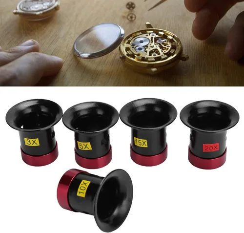 Vista 3 de ZJchao 5 lupas de joyería 3X/5X/10X/15X/20X, lupa para joyeros, aleación de aluminio, reparación de relojes, lente de vidrio, lupa para trabajo