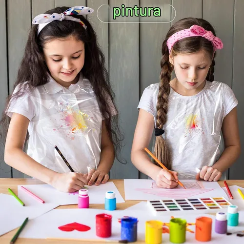 Vista 5 de Delantales desechables para niños, delantales de plástico transparente para niños, desechables, impermeables, para pintar, cocinar, 4-12