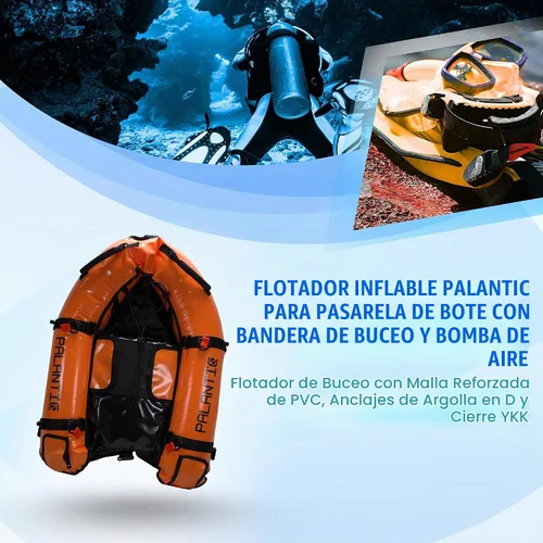 Vista 8 de Palantic Barco flotante inflable para pasarela de buceo con bandera de buceo y bomba de aire, naranja