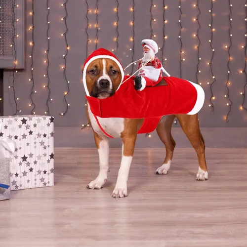 Vista 5 de BWOGUE Disfraz de Navidad de Papá Noel para perro, disfraz de cosplay para perros pequeños, medianos y grandes, gatos Chef Santa Claus