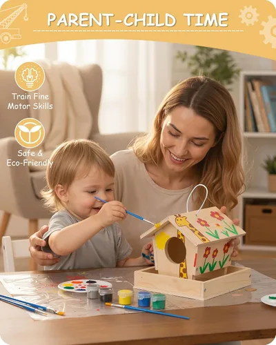 Vista 4 de SainSmart Jr. Kits de construcción de carpintería para niños con pajarera, 4 en 1, juego de proyectos STEM para niños, manualidades de madera