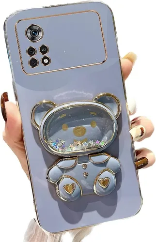 Vista 86 de Miagon Bear - Funda con soporte para espejo para Xiaomi Redmi A1, Quicksand Glitter Electroplated Soft TPU Protector Slim a prueba de golpes