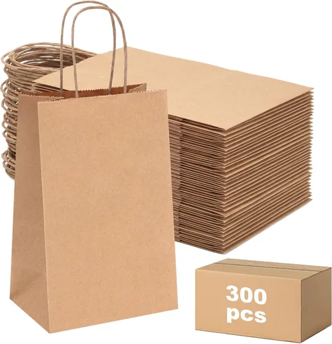 Vista 9 de OUTUXED 60 bolsas de papel marrón de 8 x 4 x 10 pulgadas con asas, bolsas Marrón 8x4x10in