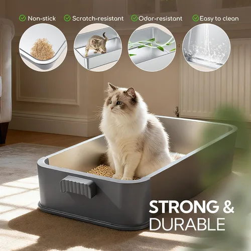 Vista 6 de Soulbond Caja de arena de acero inoxidable para gatos con tapa, caja de arena de metal grande cerrada con cajón y puerta abatible para gatos