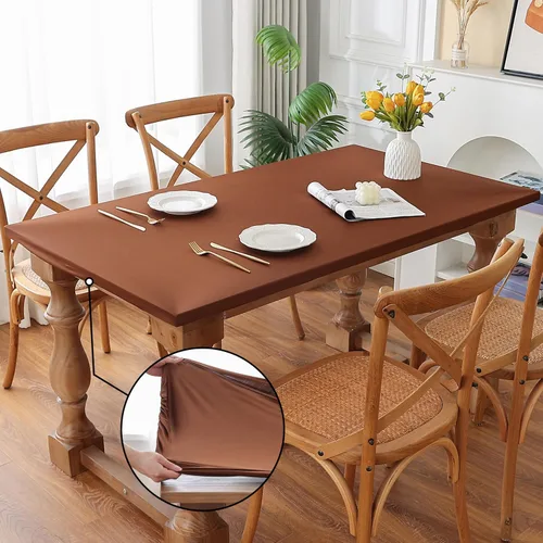 Vista 21 de Mantel redondo de elastano, suave y agradable a la piel, sin pelusas, funda de mesa de tela transpirable con banda elástica para comedor, reunión