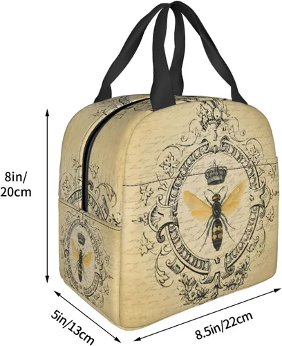 Vista 5 de Bolsa de almuerzo de abeja vintage con aislamiento resistente al agua, lonchera reutilizable para viajes de picnic