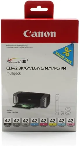 Vista 3 de Canon CLI-42 Paquete de 8 tintas, paquete de 8 unidades compatibles con PIXMA PRO-100 y papel fotográfico brillante de tinta de 8.5 x 11 pulgadas
