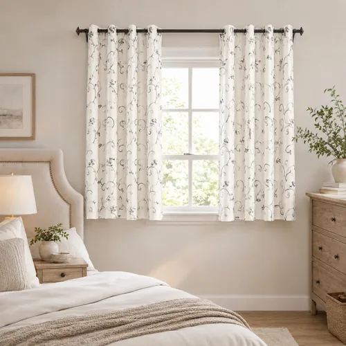 Vista 29 de VOGOL - Cortinas de 2 paneles con ramas bordadas de lino sintético con ojales, cortinas para dormitorio/sala de estar, paneles de tratamiento