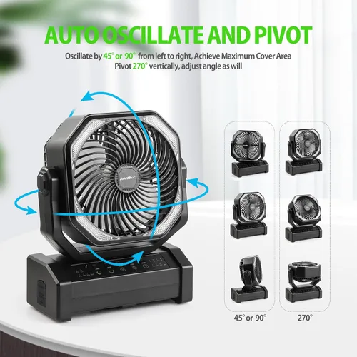 Vista 4 de AddAcc Ventilador de camping recargable de 20000mAh - Ventilador operado por batería con luz y control remoto, oscilación automática, temporizador