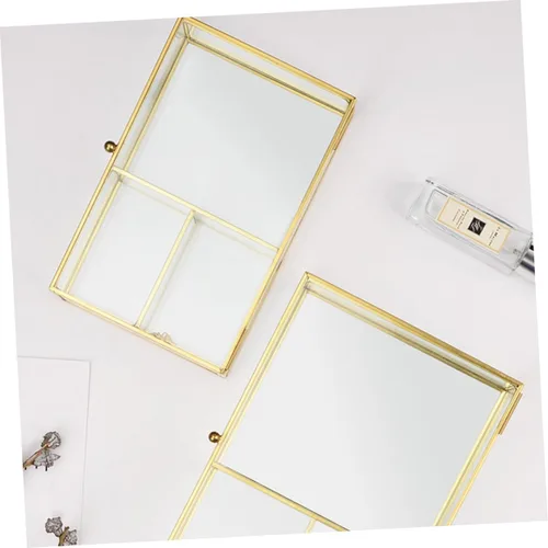 Vista 3 de Beavorty Caja de almacenamiento de joyas, elegante recipiente de vidrio transparente con cubierta para collares, aretes, lápices labiales, vitrina