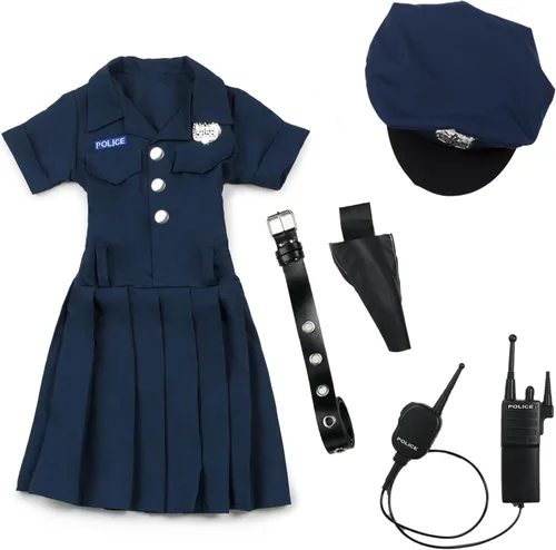 Vista 4 de Dress Up America Disfraz de policía para niña, disfraz de policía de Halloween para niños, juego de vestido, gorra y cinturón