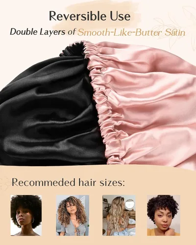 Vista 4 de YANIBEST Capó de satén de doble capa de seda ajustable para el cabello para dormir, capó para el cabello para mujeres, cabello rizado y natural