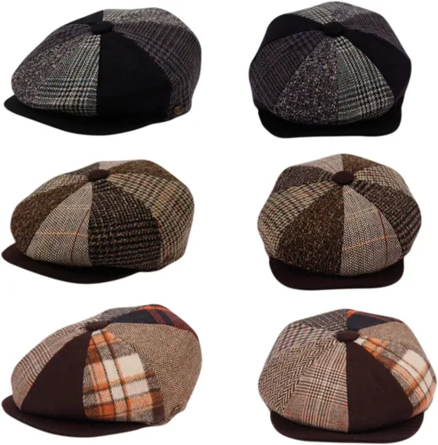 Vista 3 de 100% lana - Gorra clásica unisex de 8 paneles de mezcla de lana ajustable Newsboy Snap Brim Collection Sombrero
