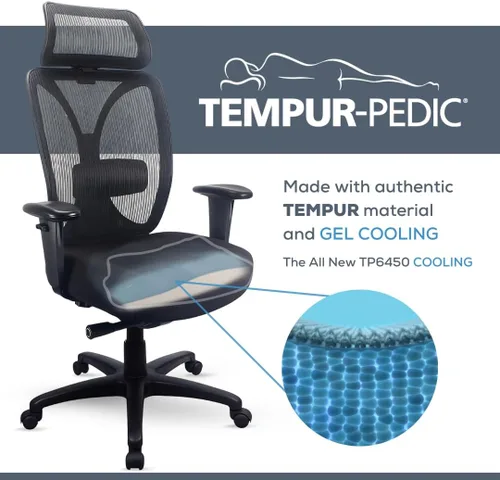 Vista 2 de Tempur-Pedic TP6450 Silla de escritorio de oficina de malla, silla ergonómica de respaldo alto para computadora con brazos ajustables, soporte