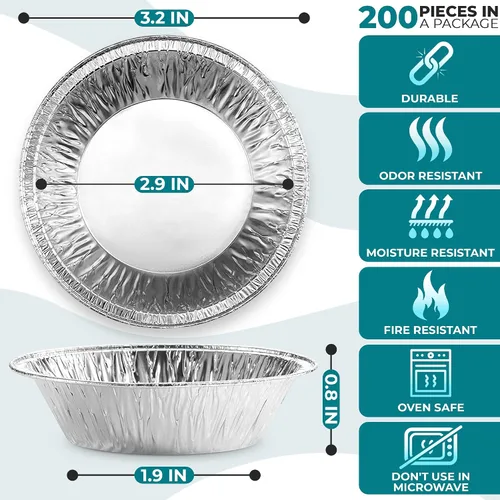Vista 2 de LEGLO - Mini moldes para tartas de 3 pulgadas, paquete de 200 bandejas pequeñas desechables de papel de aluminio Mini Tart Pans Hold Desserts and