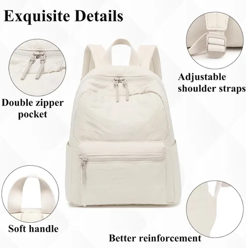 Vista 9 de LEDAOU Mini mochila para niñas, bonita mochila pequeña para mujeres, adolescentes, niños, escuela, viajes, bolso de hombro, beige, dorado