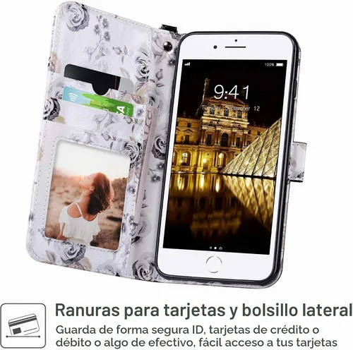 Vista 2 de ULAK Funda tipo cartera para iPhone 8 Plus/iPhone 7 Plus, color negro
