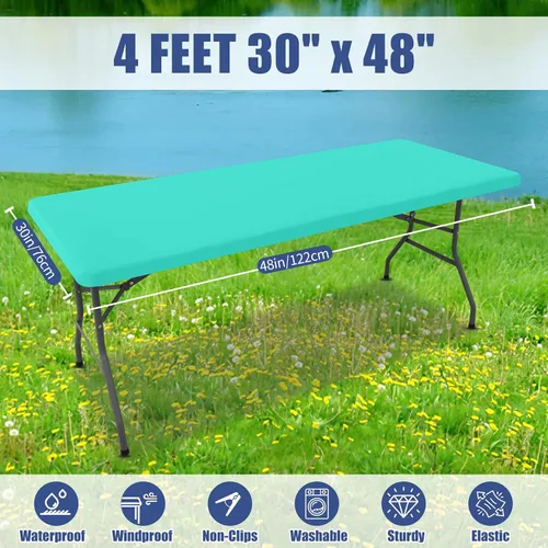 Vista 8 de Moosfor - Mantel elástico de elastano para mesa rectangular de 4 pies, manteles ajustables para picnic, funda estirable y lavable para mesa de patio