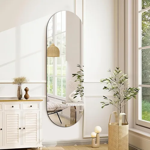 Vista 10 de Niccy - Espejo ovalado de longitud completa de 48"×16", espejo largo de pared con marco de aluminio, espejos grandes para sala de estar, espejo Negro