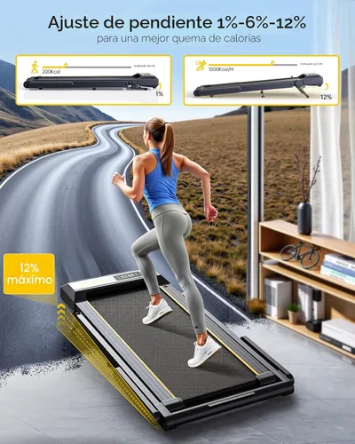 Vista 2 de TOPUTURE Walking Pad Treadmill with 12% Incline & Handle Bar, Treadmills for Home with Bluetooth Speaker, 4 in 1 Under Desk Treadmill Folding