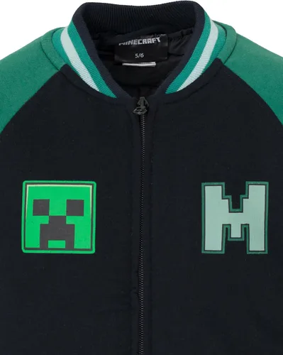 Vista 7 de Minecraft Creeper French Terry Zip Up Varsity Bomber Chaqueta de niño a niño grande