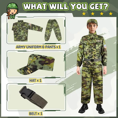 Vista 5 de GIFTINBOX Disfraz militar para niños, disfraces de soldado para niños