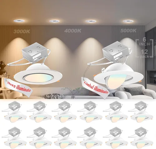 Vista 12 de Lightdot - Paquete de 6 luces LED empotrables con rótula de 6 pulgadas, ajustable 360°+90°, temperatura de color de 3CCT seleccionable y regulable