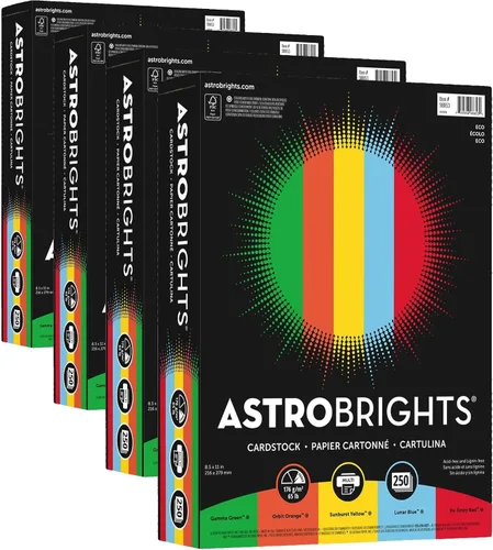 Vista 10 de Astrobrights® Cartulinas de Color, Colores Surtidos, Tamaño Carta (8.5" x 11"), 65 Lb, 30% Reciclado, Certificado FSC®, Paquete de 250