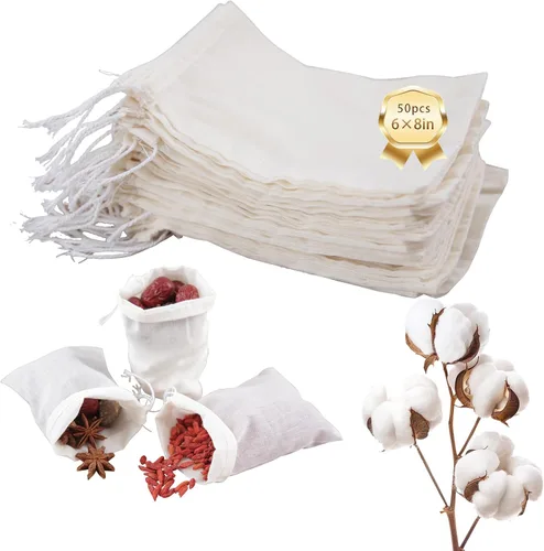 Vista 10 de 50 bolsas de especias para cocinar sopa, 3 x 4 en bolsas de muselina natural con cordón
