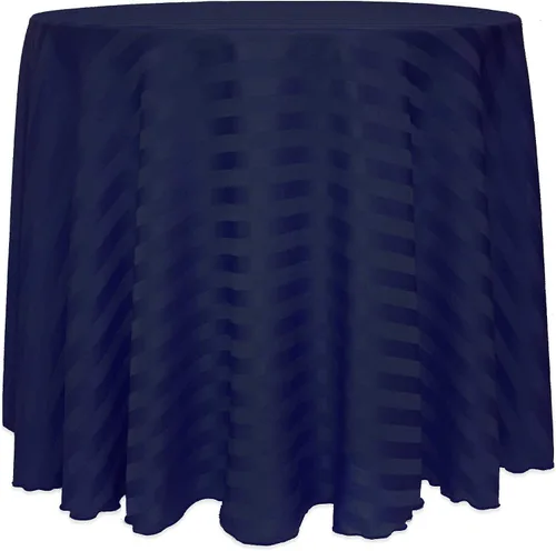Vista 48 de ULTIMATE TEXTILE Mantel redondo de rayas satinadas de 72 pulgadas, color azul marino