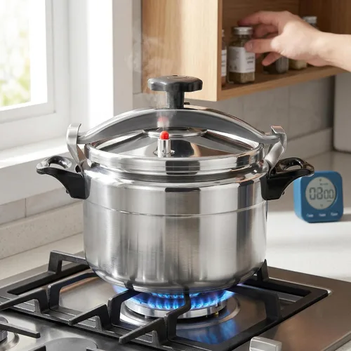 Vista 7 de PRETYZOOM Olla a presión de 11 cuartos de galón, acero inoxidable, con cerradura de una sola mano, con válvula de resorte, compatible con gas e