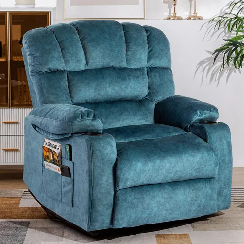 Vista 8 de Silla reclinable moderna ergonómica para sala de estar, sofá individual, con relleno de espuma, 2 portavasos y bolsillo lateral