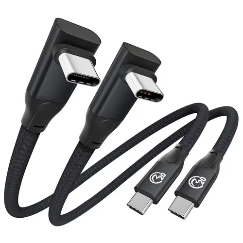 Vista 9 de Cable USB C de 90 grados de 1 pie, cable de datos corto USBC a USBC 3.2 Gris
