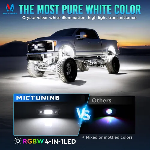 Vista 2 de MICTUNING C1 4 Pods RGBW LED Rock Lights – Kit de luces de neón subterráneas multicolor con controlador Bluetooth, modo de música