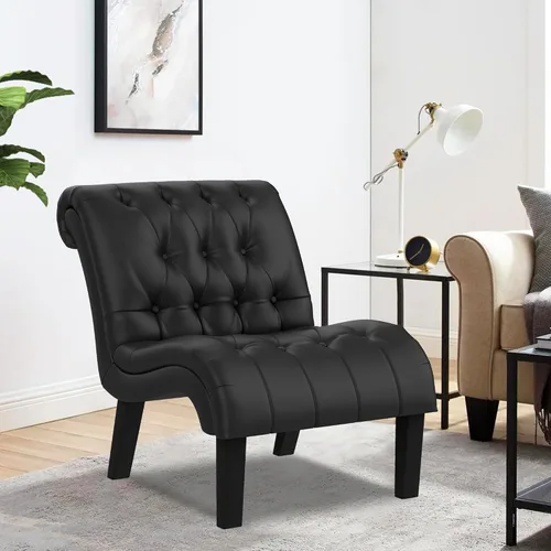 Vista 5 de HAOBO Home Silla de piel sintética sin brazos con botones, silla lateral tapizada para sala de estar, comedor, dormitorio, funiture