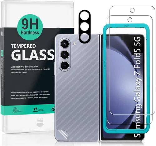 Vista 8 de Ibywind Protector de pantalla para Samsung Galaxy Z Fold4 5G (6.2 pulgadas), paquete de 2 + 1 protector de lente de cámara + 1 película trasera