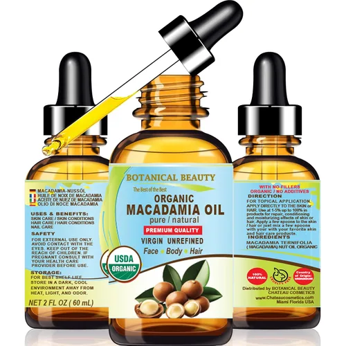 Vista 8 de Botanical Beauty Aceite de macadamia orgánico 100% puro y natural, virgen sin refinar, aceite portador prensado en frío para cara, piel, cuerpo