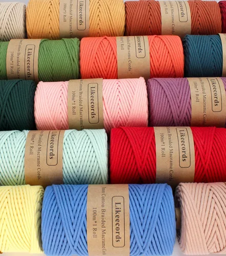 Vista 3 de Cordón de algodón trenzado de 0.11 pulgadas x 109 yardas, cuerda de algodón para macramé natural, estilo bohemio, para colgar plantas hechas a mano