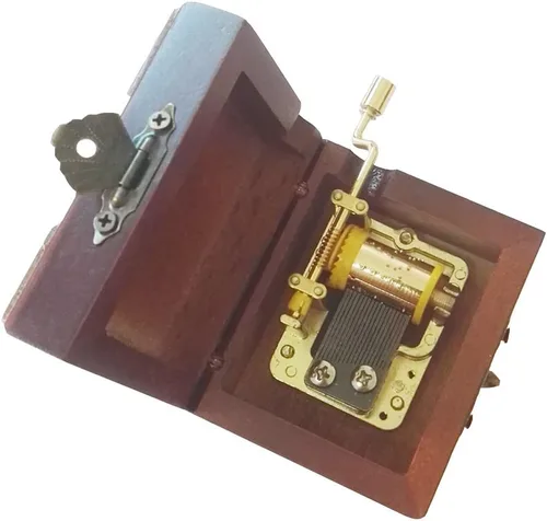 Vista 3 de FnLy Caja musical de madera con manivela de encaje antiguo de 18 notas con movimiento chapado en oro, caja de regalo de música, caja de música You