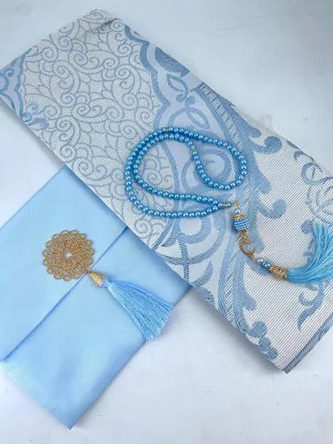 Vista 3 de BABY SHOWER CHOCOLATE Juego de alfombra de oración musulmana y Tasbeeh con bolsa Shantung portátil de alta calidad, suave Janamaz Sajadah