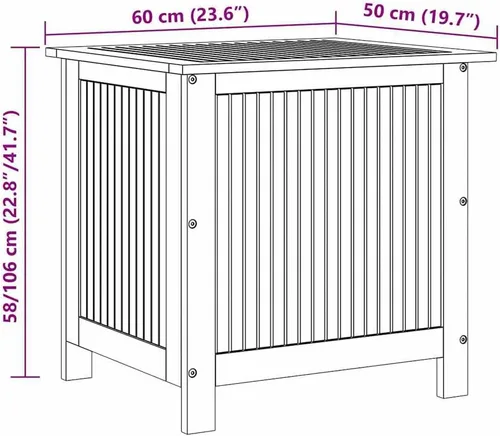 Vista 3 de vidaXL Caja de almacenamiento de jardín 23.6"x19.7"x22.8" madera maciza Acacia