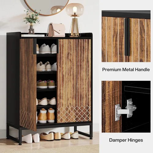 Vista 5 de Tribesigns Zapatero con puertas, organizador de almacenamiento de zapatos de 5 niveles para 25 pares, moderno zapatero de madera para entrada
