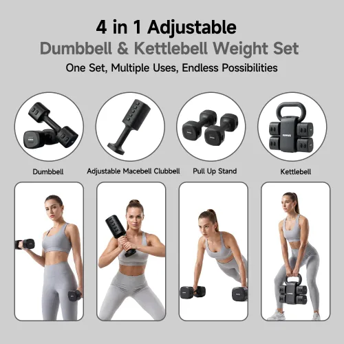 Vista 2 de Adjustable Kettlebell Dumbbell Set, 2-in-1 Dumbbells & Kettlebell, Hand Weights Free Weights for Women Beginners with Fast Adjustment,Weights Set