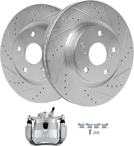 Vista 12 de Detroit Axle - Rotores de freno traseros perforados y ranurados + Reemplazo de calibrador de freno de disco trasero derecho para Acura TL Honda